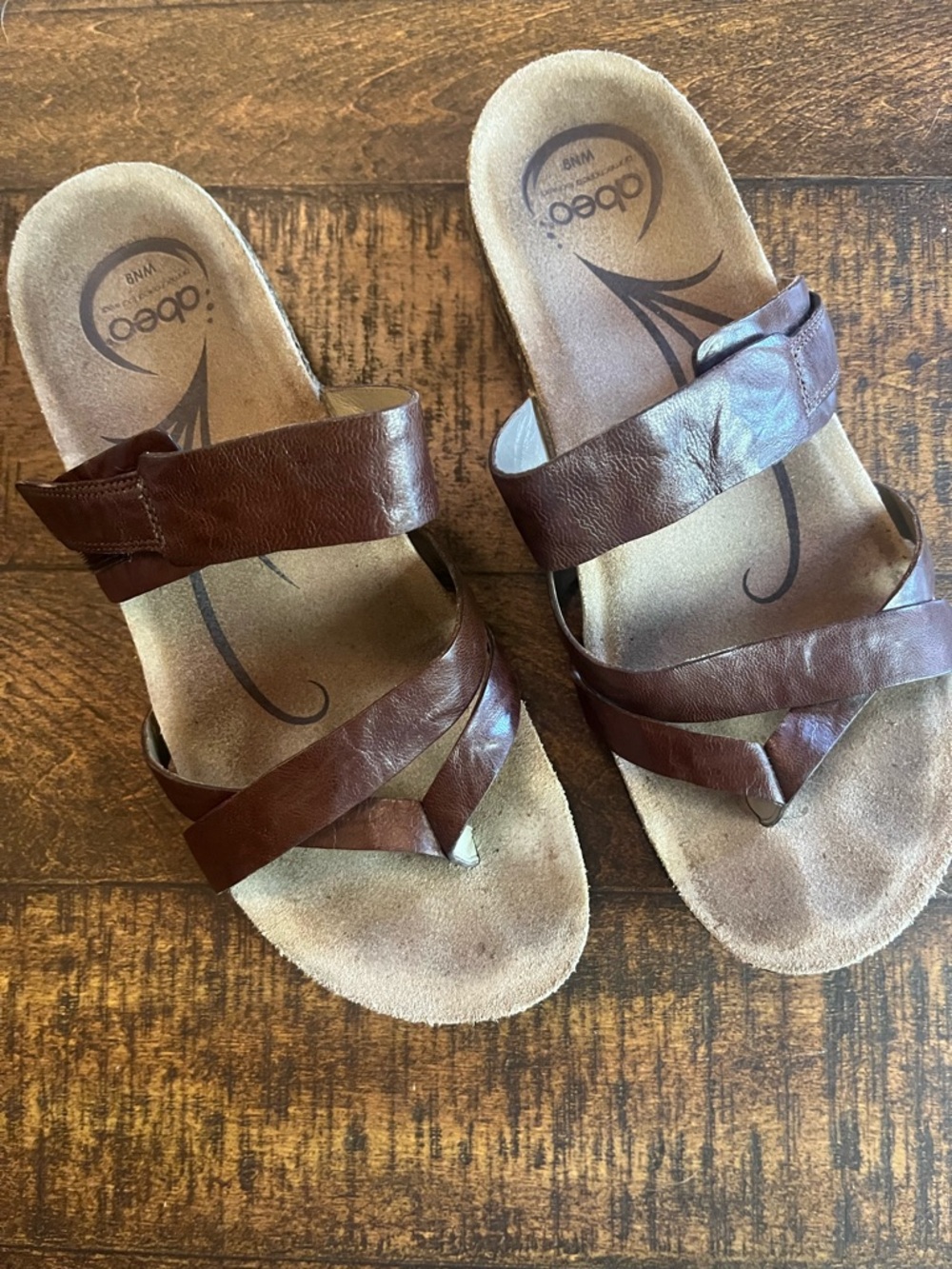 Abeo Brown Leather Crisscross Slide Sandals for Women 9